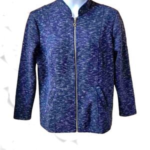 FLORA BLUE Women's Plus Size Blue & White Speckled Jacket 2X